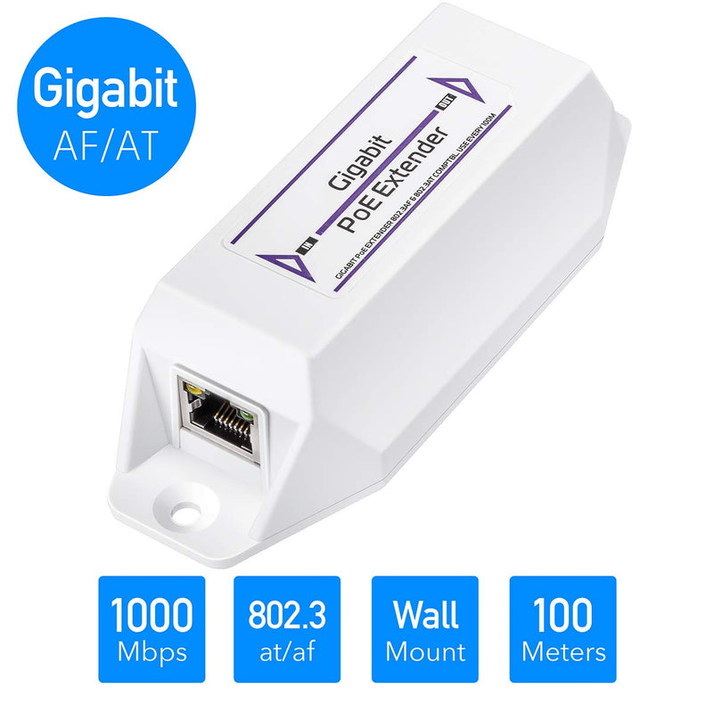 Miracles PoE10 Gigabit PoE+ Extender, 1 Port 10/100/1000 Mbps, PoE Amplifier, Repeater, Wall Mount, Daisy Chain, Corresponds to IEEE 802.3at / 802.3af, Plug and Play