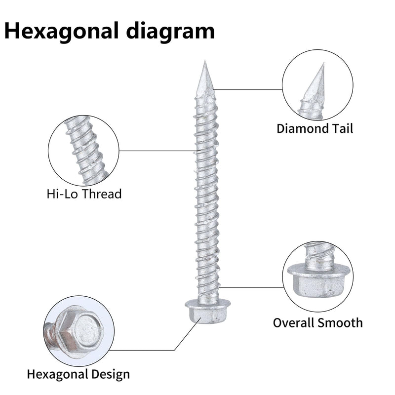3/16 x 1-1/4" 410 Stainless Steel Hex Head Tapcon Concrete Screw Anchor, for Anchoring to Masonry, Block or Brick (100Pcs) 3/16 x 1-1/4"