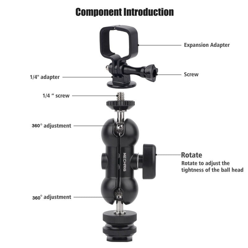 Cold Shoe Mount Expansion Adapter for DJI Osmo Pocket 3,Ajustable 360°Ball Head for DSLR Hot Shoe Mount,Vlogging and Dual Camera Setup
