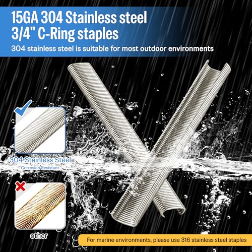 meite 15 Gauge 3/4" Hog Rings, 304 Stainless Steel Hog Ring Staples for SC7C Hog Ring Stapler, C Ring Staples for Construction Mesh, Livestock Fencing, Fishing Traps (2,000 Counts) 304 Stainless Steel-2,000 Counts