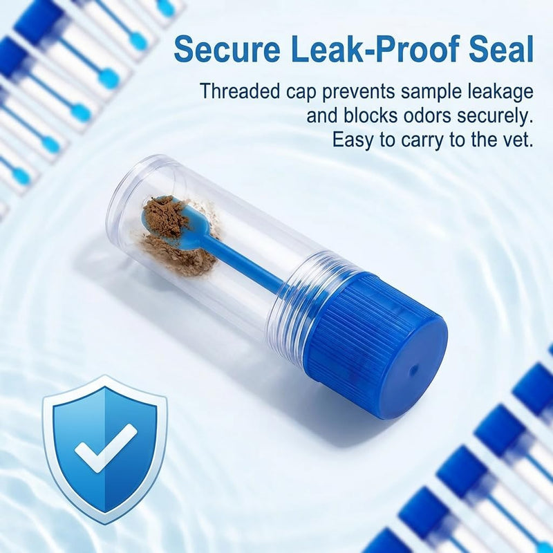 Pack of 20 Sample Tubes, 15 ml Set, Chair Sample Tubes with Spoon for Easy Sampling, Leak-Proof Faecal Sample Tubes for Dogs and Cats, Ideal for Laboratory, Pet Owners and Scientific Tests