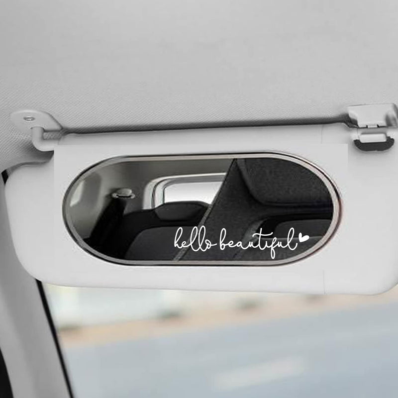 3x Hello Beautiful Rearview Mirror Decal, Vanity Mirror Stickers, Rear View Mirror Vinyl Decal, Car Accessories Gifts, Car Decal For Women, Car Window Decal, Self Affirmations Decal White