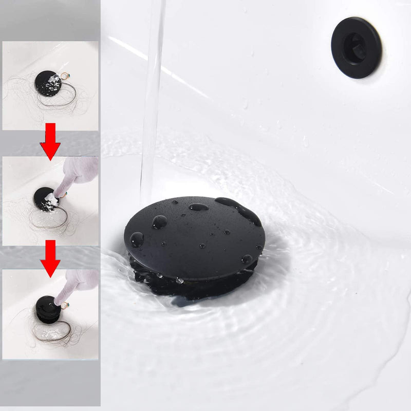 Rockgoya Bathroom Sink Drain,2 Pack Drain Stopper Bathroom Sink Without Overflow,Pop Up Drain Assembly with Detachable Strainer Basket,Built-in Anti-Clogging Strainer,Stainless Steel Mattle Black Mattle Black-2 Pack