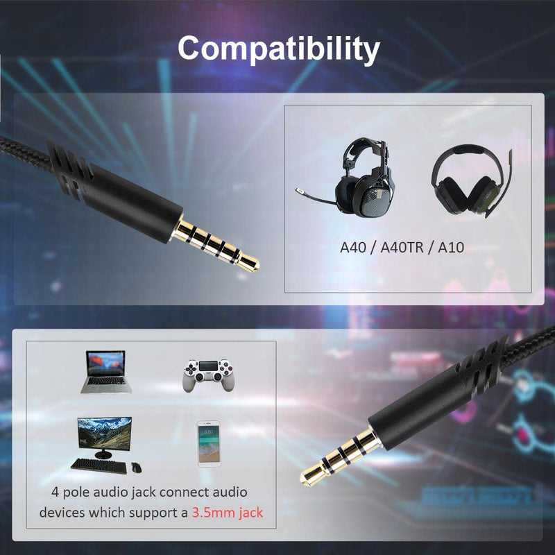 Replacement A40 Cord Compatible with Astro A40 Headset, A40 Inline Mute Audio Cable for Astro A10/A40/A40TR Gaming Headset,Compatible with PS5/PS4 Controller(6.5 Feet, Black) 2M (6.56FT) Inline Mute Cable