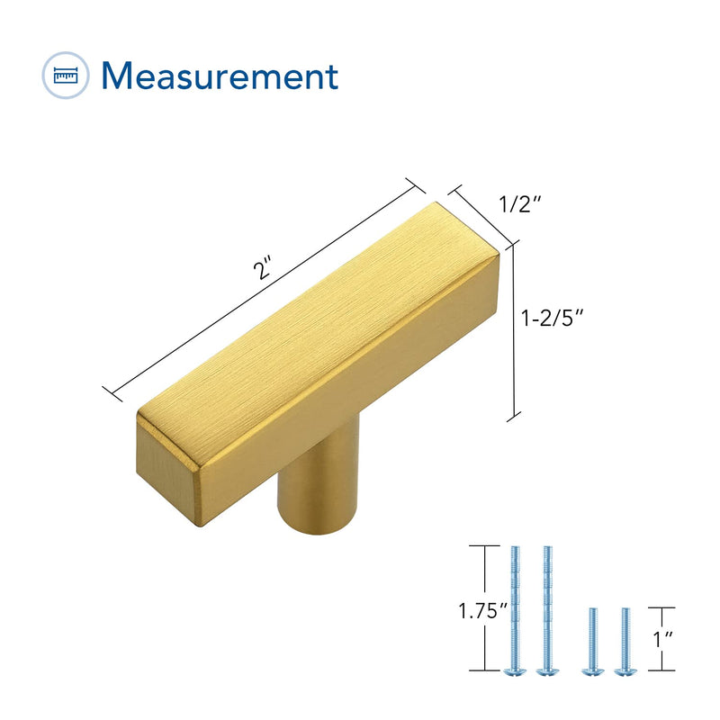 Ravinte 25 Pack Gold Cabinet Handles Brushed Brass Square Cabinet Pulls Gold Hardware for Kitchen Cabinets - 2 Inch Total Length