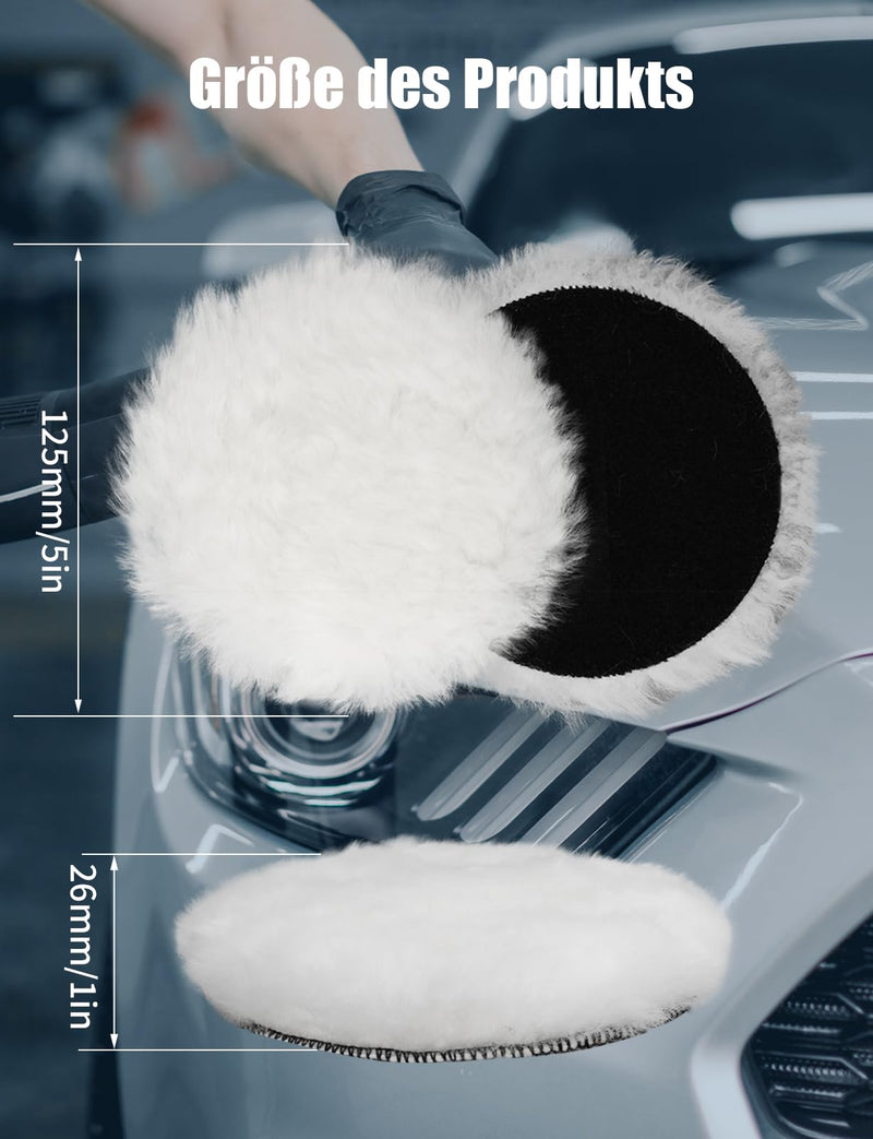 Polishing Attachment Compatible with Bosch Random Orbital Sander, BESPOTCL 6 Pieces 125 mm Lambswool Polishing Pads Polishing Pads Polishing Hoods for Random Orbital Sanders with for Car, Car Headlights, Cork Floors etc. 6 pieces