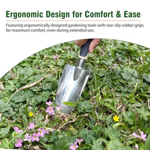 Garden Tool Set, 9-Piece Heavy-Duty Gardening Tool Set with Stylish Tool Bag, Multiple Storage Pockets, Durable Garden and Weeding Tools for Men and Women for Gardening Enthusiasts