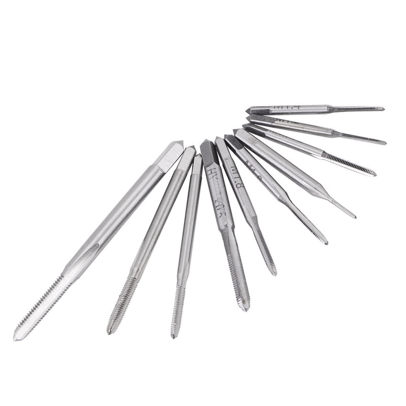 10 pieces tap set, thread cutting tool set, HSS metric straight pipe M1 M1.2 M1.4 M1.6 M1.7 M1.8 M2 M2.5 M3 M3.5 model making tap set