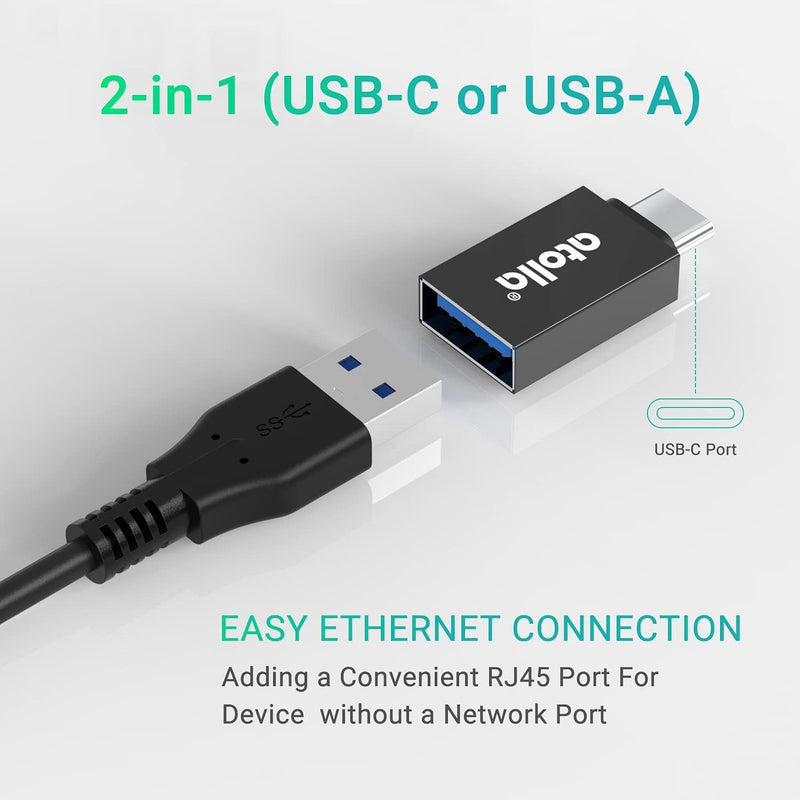 USB 3.0 Hub with Gigabit Ethernet — 3-Port SuperSpeed USB-A Hub + USB-C Adapter, 5Gbps Data Transfer, Plug-&-Play, Aluminum Design — Compatible with MacBook Pro/Air, Dell XPS, Surface, Chromebook