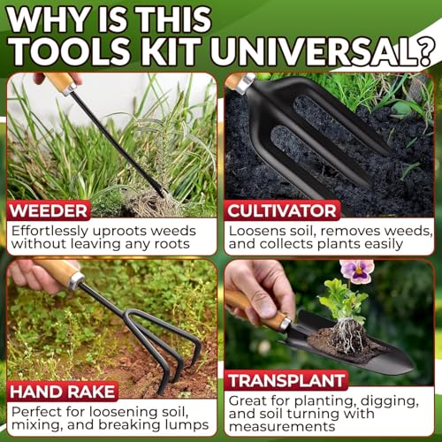 10 Pcs Gardening Tool Set for Women, Rust-Resistant Steel, Tote Bag Yellow Set of 10