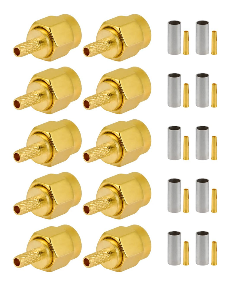 Vecys RP SMA Connectors RP SMA Male Crimp Connector for RG316 RG174 RF Coaxial Cable Pack of 10 RPSMA Male for RG174/RG316