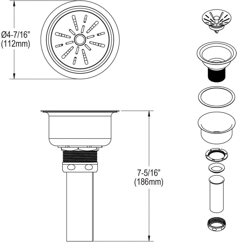Elkay LK35 3-1/2" Basket Strainer - Chrome Stainless