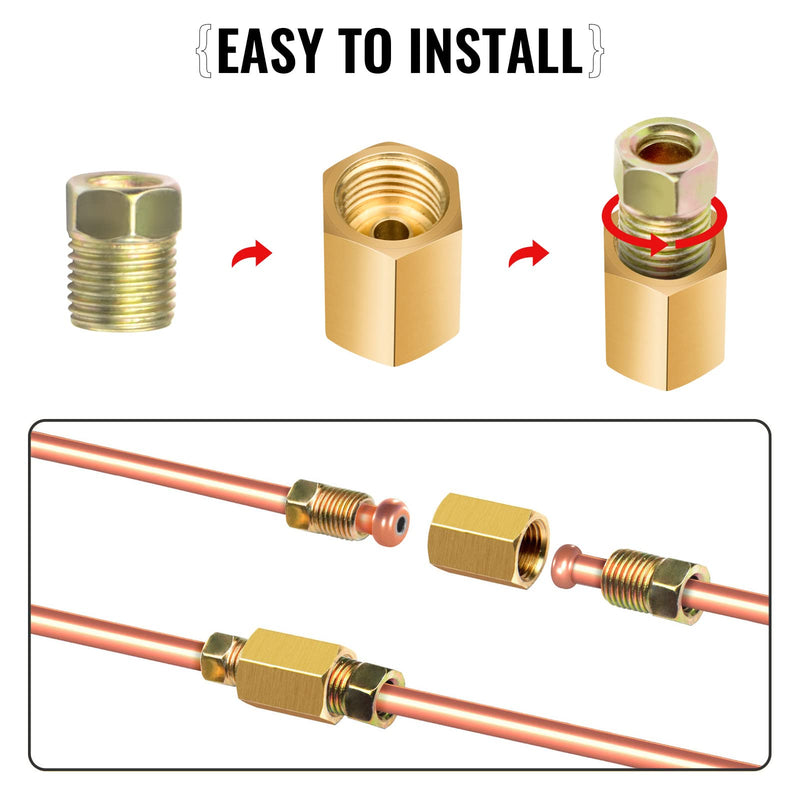 Brake Line Fittings for 1/4 inch Brake Line Tube, 7/16-24 Threads, 15 Pieces (5 Unions, 10 Nuts) 15pcs for 1/4 tube