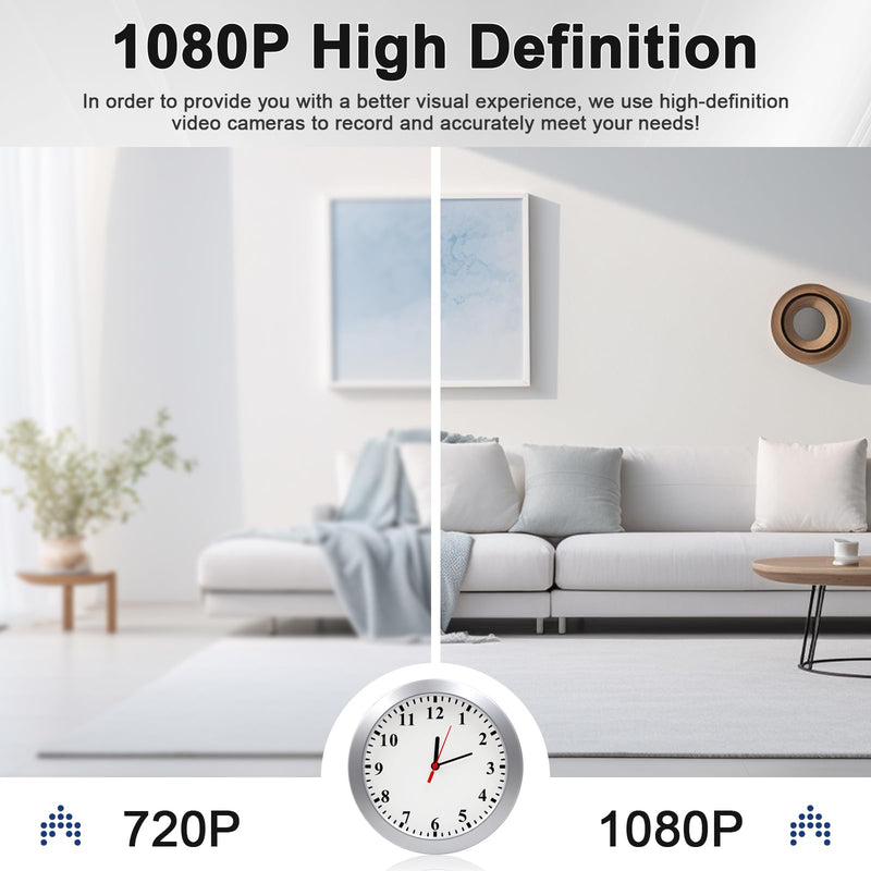 Hidden Camera Wall Clock - FHD Nanny Cam with Motion Detection - Spy Camera for Indoor Office Home Security - No WiFi Function - SD Card Not Included