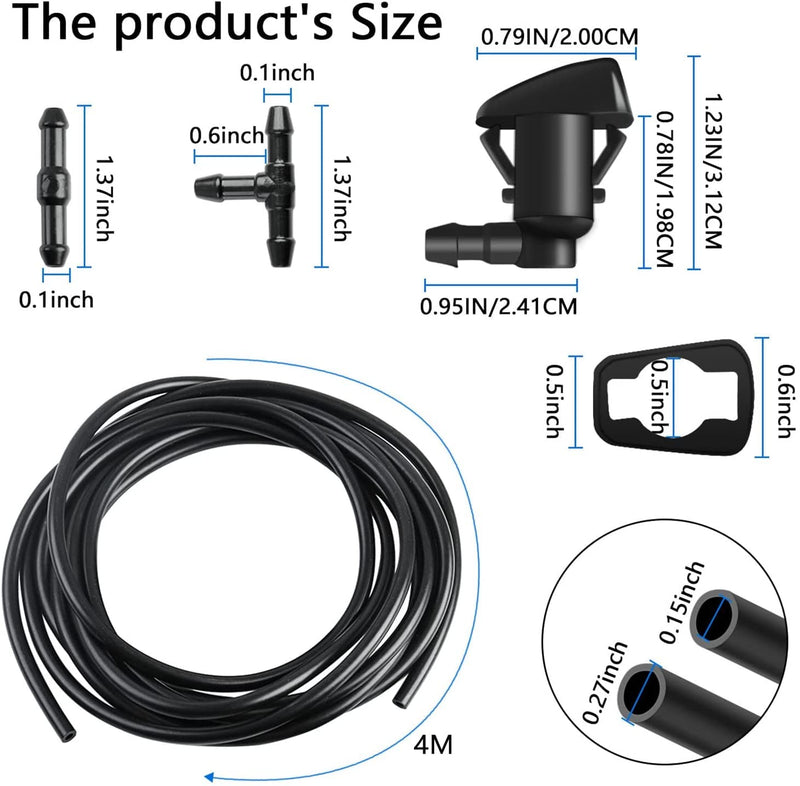 Windshield Washer Nozzles Hose Kit Compatible with Grand Cherokee Include 2 pcs Sprayer Nozzle&Gasket,4M Fluid Hose,12 pcs Hose Connectors,10 pcs Hood Retainers,1 Tool (90 degree washer nozzles) 90 degree washer nozzles