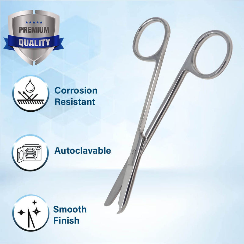Premium Quality Suture Stitch Scissors with Crescent Delicate Hook- Perfect for Suture Removal, First Aid, EMS Training and More Premium Quality Instrument- Stainless Steel (4.5 Inch Straight) 4.5 Inch Straight