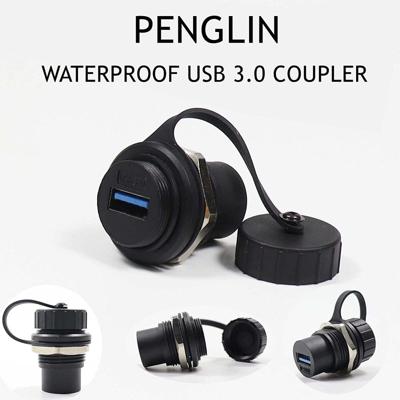 PENGLIN 2PCS Waterproof USB 3.0 Panel Mount Coupler, IP67 USB Pass Through Connector, Female to Female Bulkhead Extension Adapter Round type USB3.0(2PCS)
