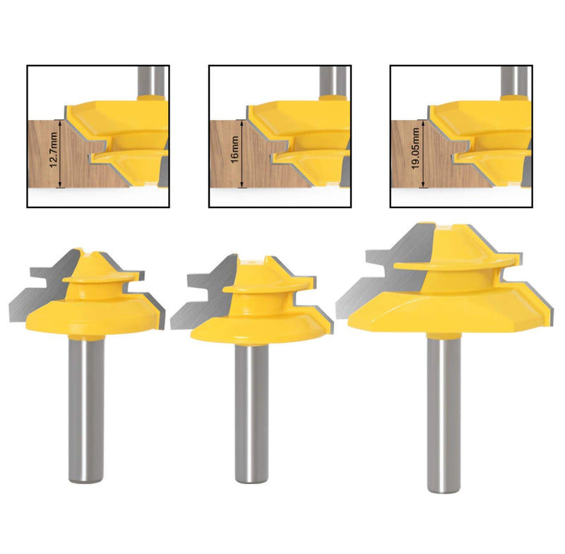 APlus 3 pcs. 8mm Glue Cutter Miter Glue Cutter Router 45 Degree Lock Miter Router Bit Woodworking Cutter Cutting Tool for Engraving Machine Trimming Machine