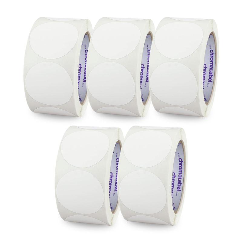 ChromaLabel 2 Inch Round Permanent Color-Code Dot Stickers, 500 per Roll, White – Pack of 10
