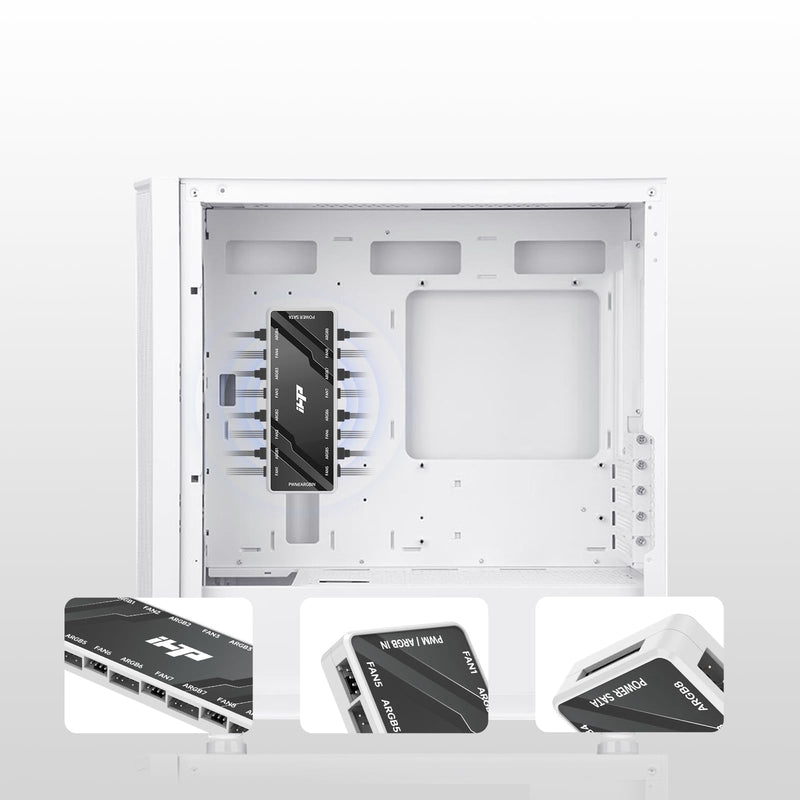 Fan Hub,2in 1 ARGB&PWM Fan Hub,Total 16 Ports can Control up to 8 ARGB Chassis case Fans,SATA Power and Magnetic Base Greater Flexibility. White