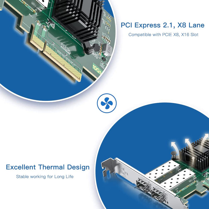 H!Fiber 10Gb SFP+ PCI-E Network Card NIC, with Intel 82599ES Chip, Dual SFP+ Ports, Compare to Intel X520-DA2 (E10G42BTDA), PCIe X8, Ethernet LAN Network Adapter Support Windows/Linux/VMware X520-10G-2S(2xSFP+)