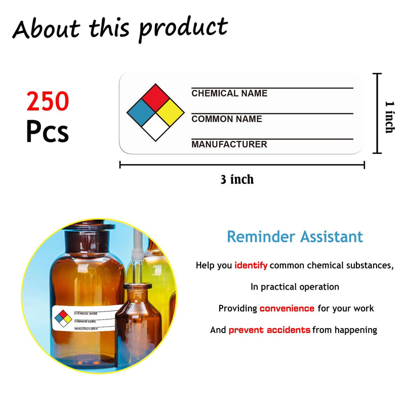 SDS Stickers/MSDS Stickers for Chemical Safty Data 1 X 3 Inches - Chemical Identifying and Labeling Sticker Decals - 250 HIMG Write-in Labels