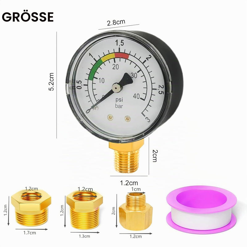 Water Pressure Gauge, 1/4 Inch Pool Pressure Gauge, Precision Double Scale, Robust Brass Stainless Steel Housing, Easy Installation, Durable, Versatile, for Pool, Fish Ponds and Aquariums