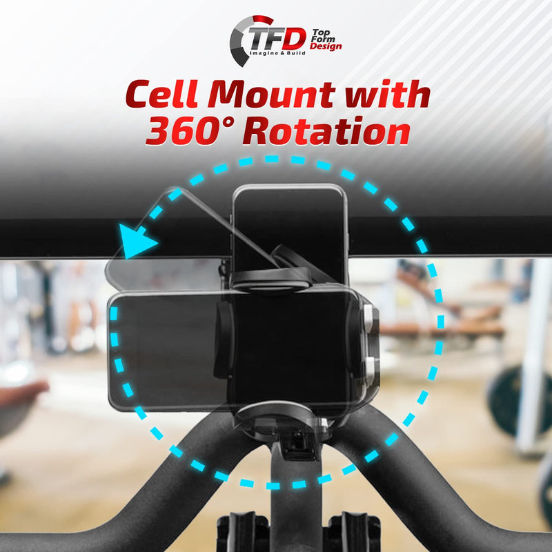 TFD Cell Phone Bike Mount - Expandable Sides Phone Holder for Bike - 360° Rotation Compatible Peloton Accessories - Universal Handlebar Cell Phone Holder for Bicycle or Exercise Bike Accessories