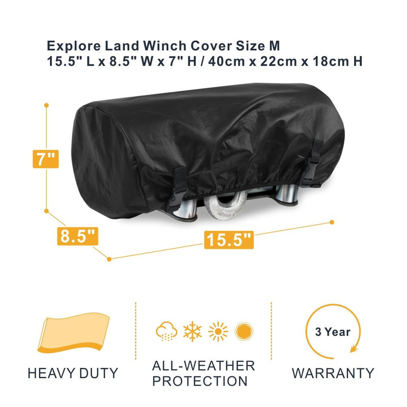 Explore Land Waterproof Universal Winch Cover - Dust Resistant Winches Cover 15.5 x 8.5 x 7 inch - Fits Electric Winches Up to 4,500 lbs Fits winches up to 4,500 lbs