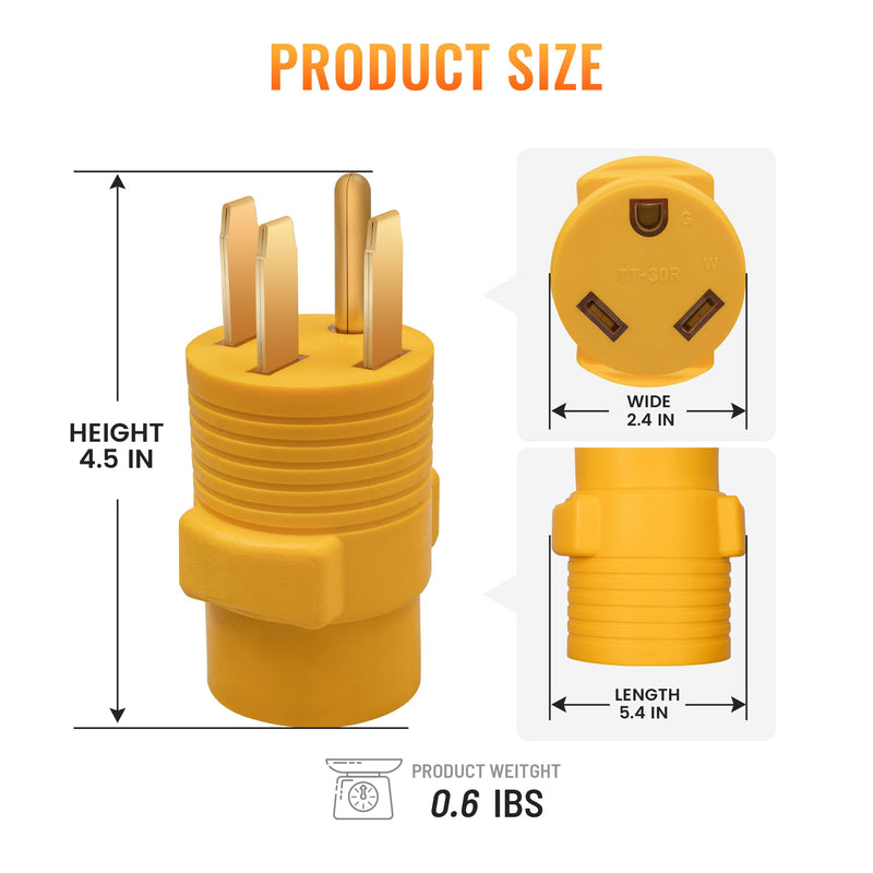 50 Amp to 30 Amp RV Adapter, NEMA 14-50P to NEMA TT-30R 50A Male to 30A Female RV Plug Adaptor Connector, 4 Prong RV Power to 3 Prong Electrical Converter for Travel Trailer Camper, 30A 125V