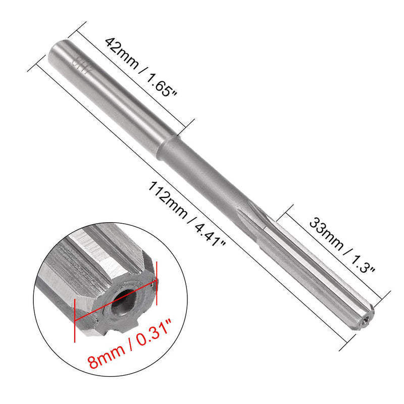 sourcing map 8mm HSS H7 6 Straight Flutes Clamping Reamer Machine Milling Cutter Tool