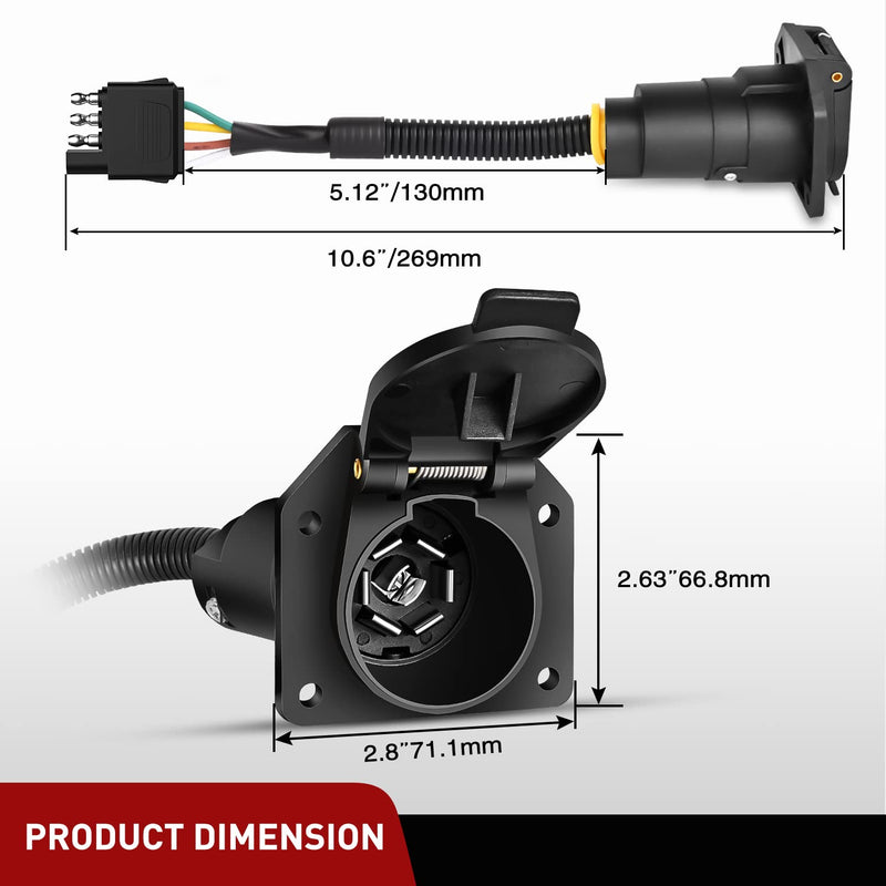 Nilight 4 Way Flat to 7 Way Round Blade Trailer Adapter Wiring Harness 4 Pin to 7 Pin Electrical Connector Wiring Plug Connector with Mounting Bracket for RV Truck Factory Tow Package 4Way to 7Way Adapter