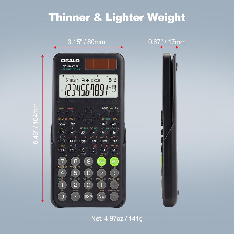 OSALO Scientific Calculator 401 Function 417 Function 2 Line Written Display 10+2 Digits Solar and Battery Calculators Pink
