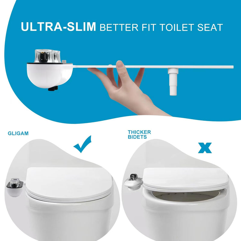 GLIGAM Bidet Attachment for Toilet Warm Water,Hot and Cold Bidet Attachment,Ultra-Slim Non-Electric Bidet Attachment for Frontal/Rear Wash, with Pressure & Angle Controls,Easy to install Black