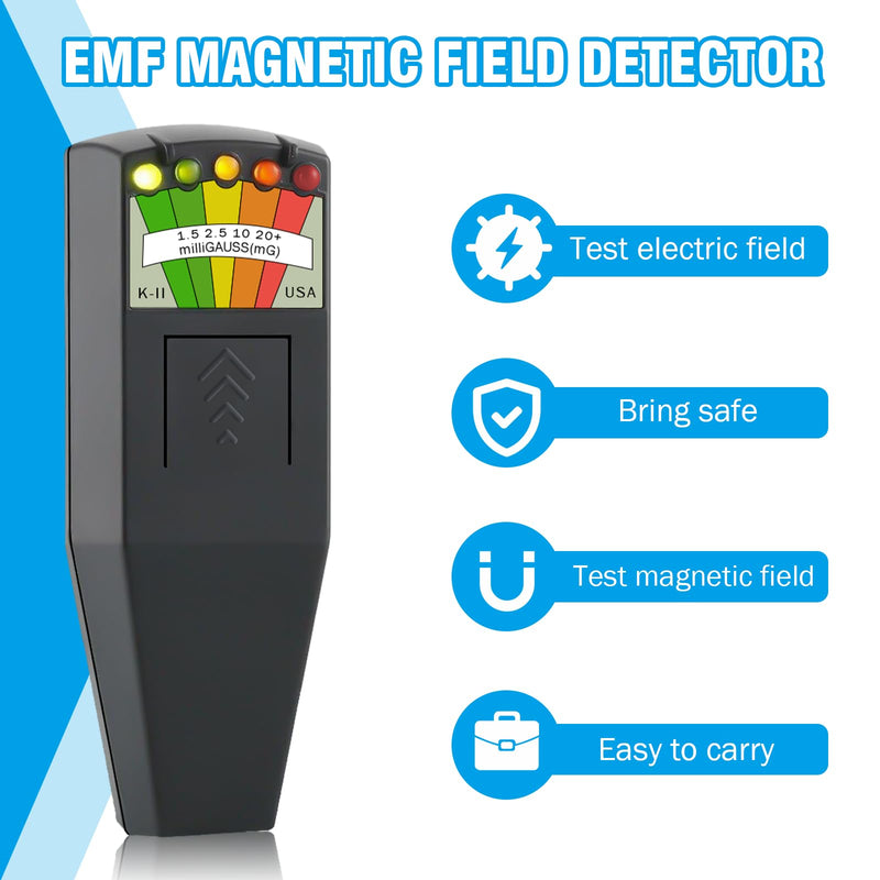 K2 EMF Meter, Handheld Electromagnetic Radiation Detector, 5 LED Ghost Hunting Detector, EMF Magnetic Field Monitor, for Office, Home, Ghost Hunting, 50Hz-20,000Hz, Black