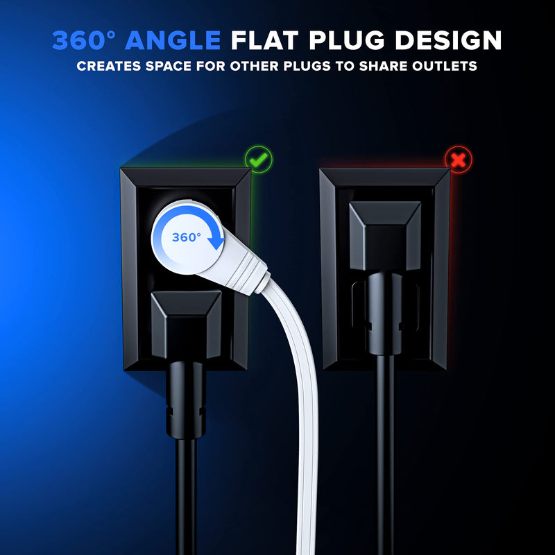 Maximm Cable 0.5 Ft 360° Rotating Flat Plug Extension Cord/Wire, 16/3 AWG Multi 3 Outlet 3-Prong Grounded Wire- White - 3 Pack - UL Certified