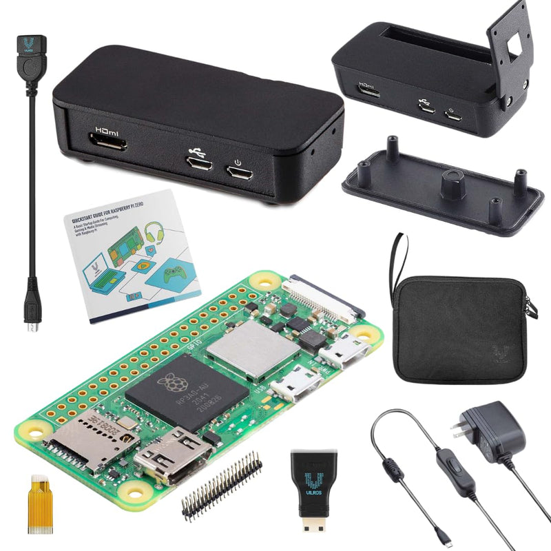 Vilros Raspberry Pi Zero 2 W Basic Starter Kit with Muti Purpose Case -Incudes Pi Zero 2 W Board, Multi Use Case, Power Supply, HDMI-USB Adapters and More (Black) Black