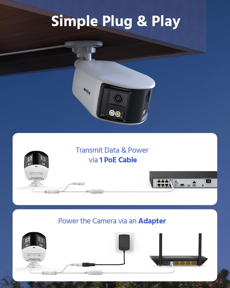 ANNKE FCD800 4K 8MP Dual Lens PoE Security Camera, 180°Panoramic View, Smart Dual Light Color Night Vision, Two-Way Audio, Light&Sound Alarm, AI Human/Vehicle Motion Detection, IP67 Weatherproof 1pcs