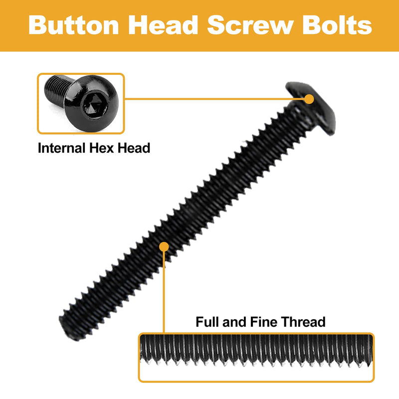 VIGRUE 210PCS 1/4-20 x 3/8" to 2" Button Head Socket Cap Bolts Screws Nuts Washers Assortment Kit, Black Oxide 304 Stainless Steel 18-8, Allen Hex Drive