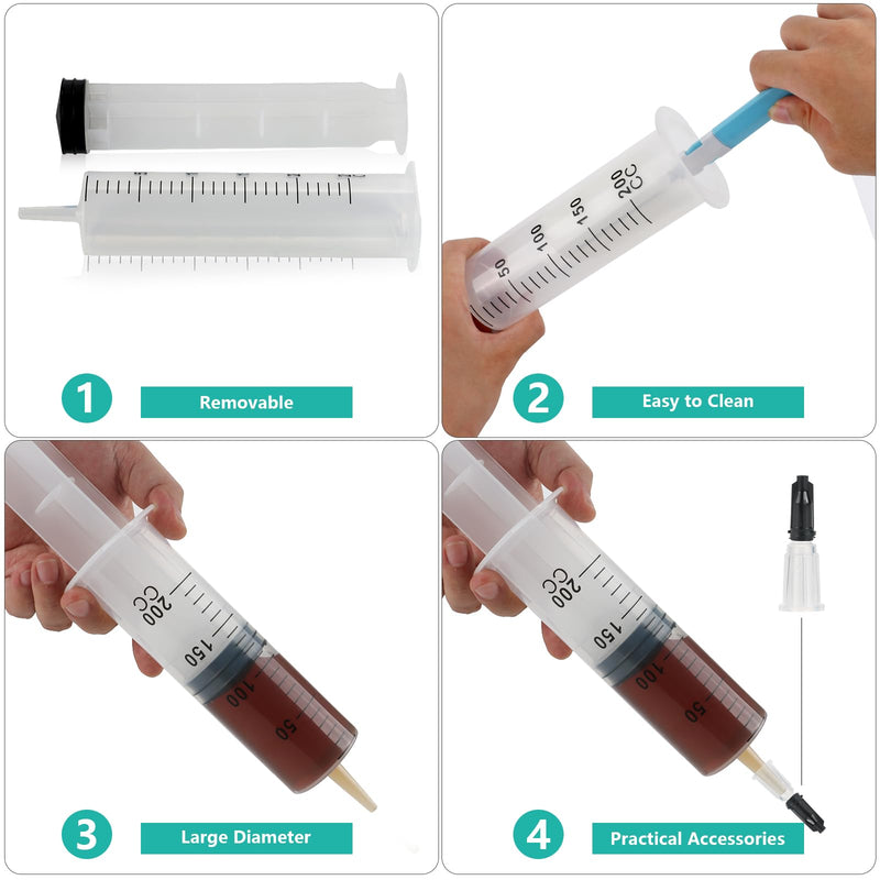 Large Syringe 200ml/250ml Plastic Syringe Reusable Liquid Syringe with Tube for Liquids, Glue Applicators, Experiments, Pet Feeding, Hydroponics, Science Use（200ml）