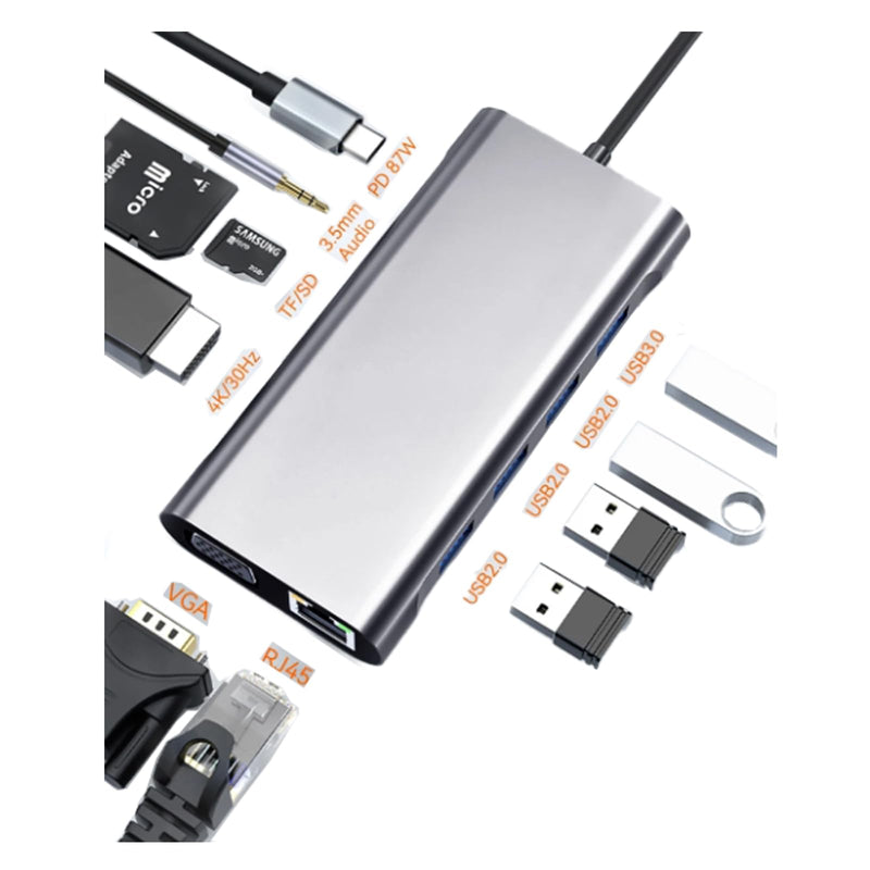 USB C Laptop Docking Station 11 in 1 Type-C Hub with HDMI,Ethernet,4 USB,VGA,SD TF Card Reader,Audio,PD Compatible with iPhone16/MacBook/Dell/Surface/HP/Lenovo and Other Type C Laptops