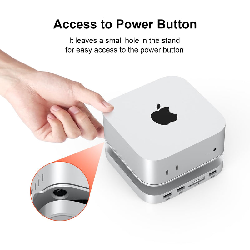 Qwiizlab Aluminum Stand Hub for Mac mini M4/M4 Pro, Docking Station with with NVMe SSD Enclosure, 2 USB-A 10Gbps, TF/SD 4.0 Card Readers 312MB/s, USB-A 2.0, Fits M.2 NVMe SSD up to 8TB