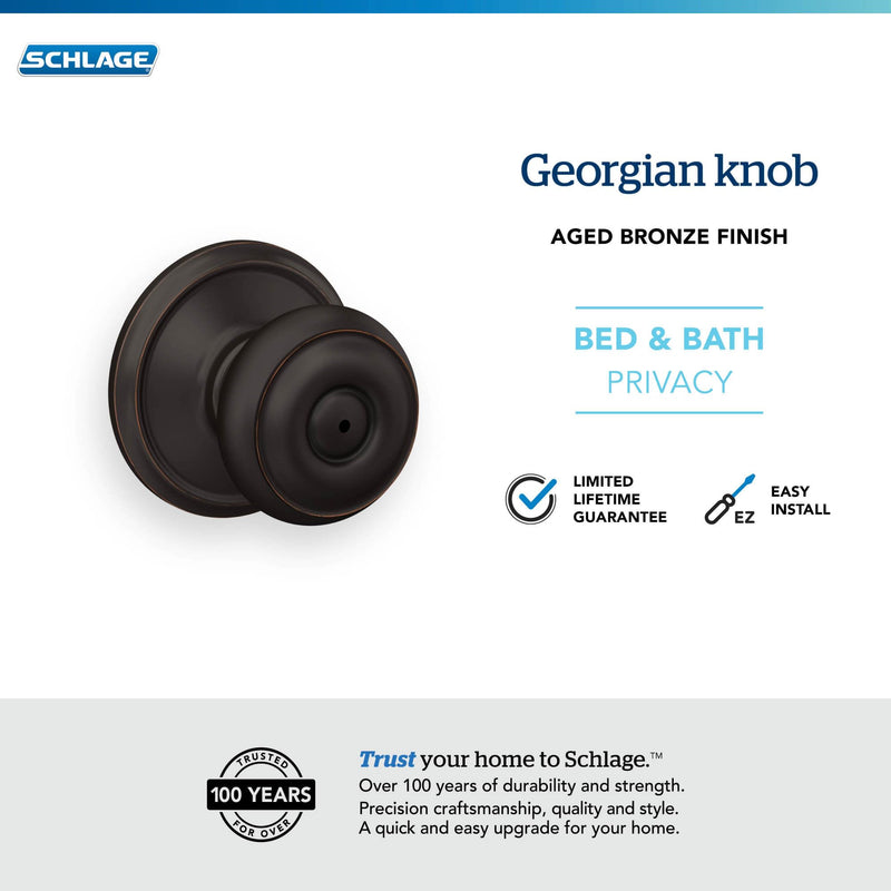 Schlage F40 GEO 716 Georgian Door Knob, Bed & Bath Privacy Lock, Aged Bronze Standard