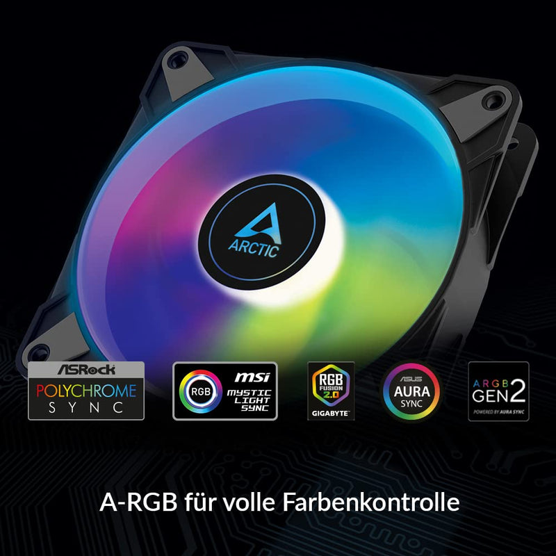 ARCTIC P12 PWM PST A-RGB (3 pieces) - 120 mm PWM case fan optimized for static pressure, case fan, semi-passive: 0-2000 rpm, 5V 3 pin ARGB LED - black 3 pieces
