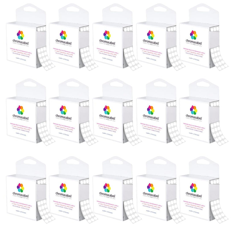 ChromaLabel 1/4 Inch Circle Sticker Labels, Colored Sticky Dots with Handy Dispenser, Round Color Coding Labels, 1000 Sticker Dots, White - Case of 15