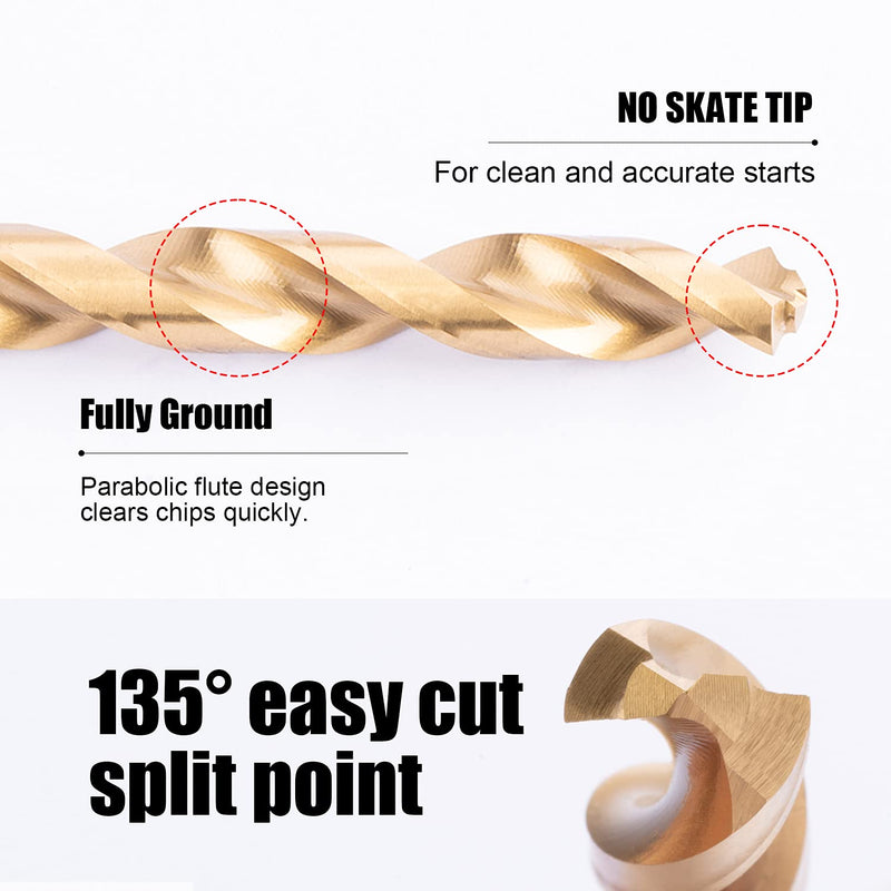 JEFE HEX 1/4" HSS Twist Titanium Drill Bits, Hex Shank for Quick Change, 135 Degree Easy Cut Split Point Drill Bit for Steel, Copper, Aluminum, Zinc Alloy, Wood, and Plastics (Pack of 6). 1/4" (6 pcs)