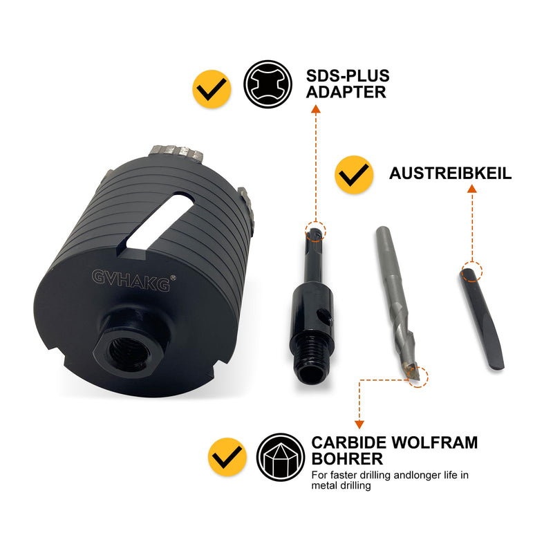 Diamond Core Drill Bit Set 82mm | Drill bit 82 mm segment height 10 mm, side slotted, M16 SDS Plus can drill with center drill of concrete, masonry and stone Black side slit Ø82x80mmxM16