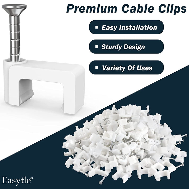 200 Pcs 8mm Cable Clips Nail in Cable Clips Flat Ethernet Cable Wall Clips Cable Tacks Coax Cable Clips Speaker Wire Clips Cable Nails for Cords Cat5/Cat5e/Cat6/Cat7 RJ45 Cord Clips 200