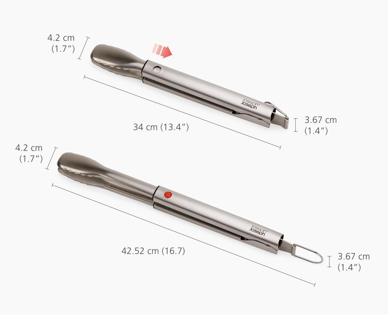 Joseph Joseph GrillOut Stainless Steel BBQ Tongs, Precision Grip, Retractable for Compact Storage, Easy-clean