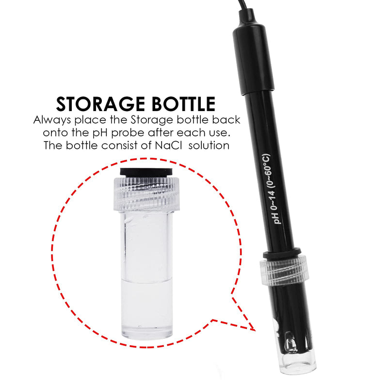 High accuracy pH electrode with calibration powder, 0-14 pH probe with BNC connector & 300cm cable for wide application